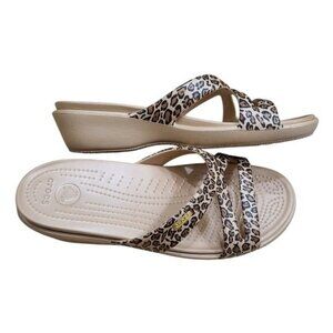 Crocs Patricia II Leopard Print Slide Sandals Shoes Size 9